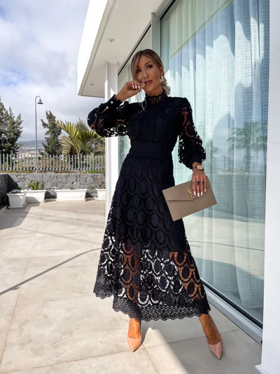 Elaina | Stylish Midi Dress with Lace Details