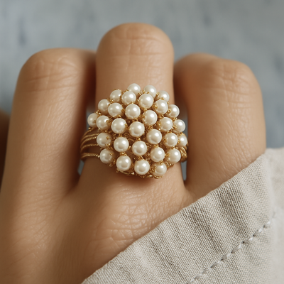 Connie - Creative Geometry Inlay Pearl Ring