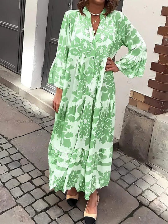Attractive Maxi Dress with V-Neck and 3/4 Sleeves
