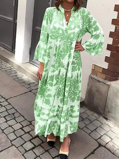 Attractive Maxi Dress with V-Neck and 3/4 Sleeves