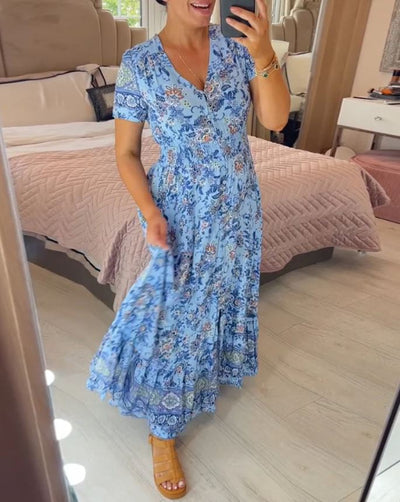 V-Neck Floral Print Dress