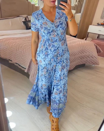 V-Neck Floral Print Dress