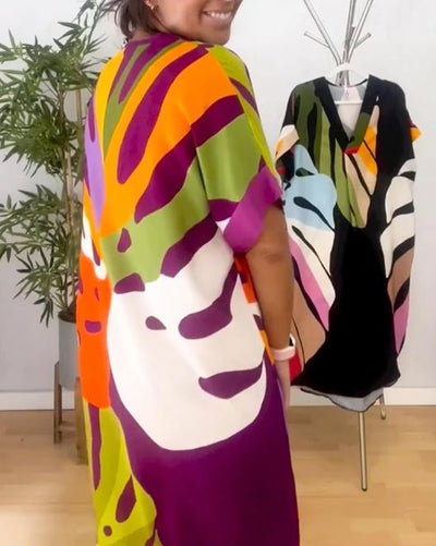 Casual Dress with Colorful Leaf Print