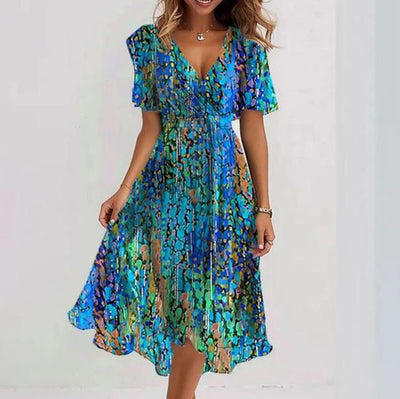 Special Blue Short Sleeve Midi Dress