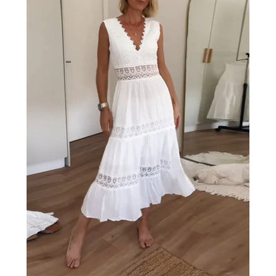 ALYSSA | Midi Sleeveless Dress with V-Neck and Delicate Lace Details