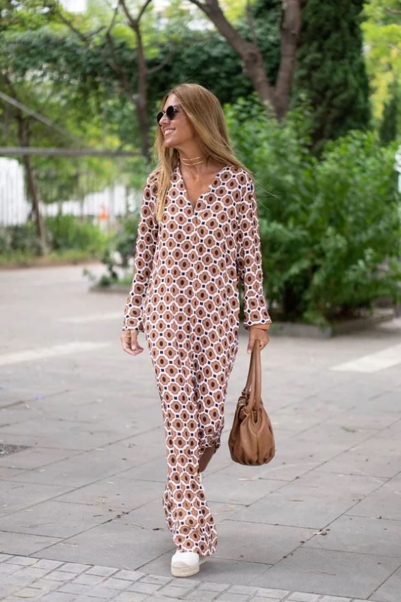 Bellevo | Chic Brown Pattern Dress