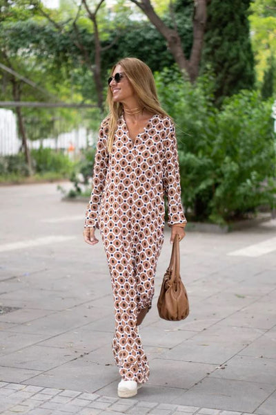 Bellevo | Chic Brown Pattern Dress
