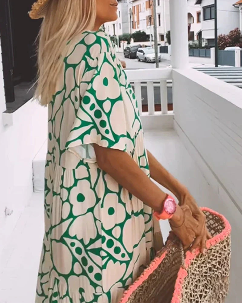 CHRISTINE | Long Summer Dress with Fluid Cut and Elegant Graphic Pattern