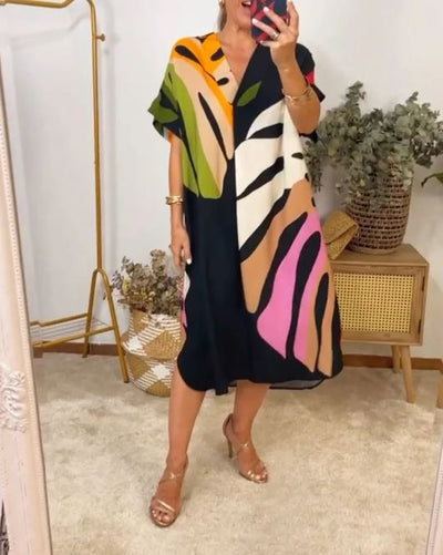 Casual Dress with Colorful Leaf Print