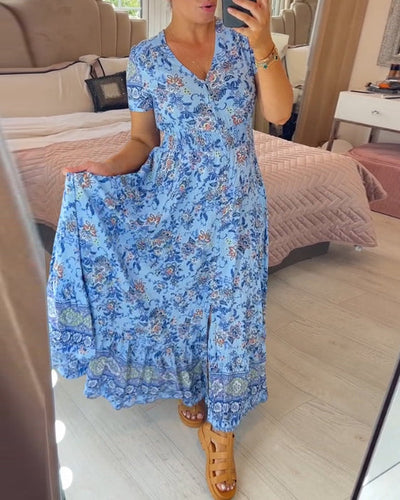 V-Neck Floral Print Dress