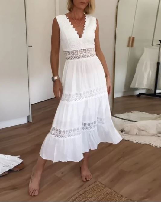 Lace Tank Dress with V-Neck