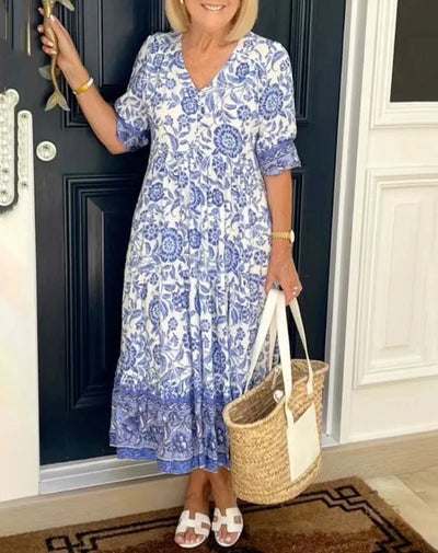 Bohemian Dress with V-Neck
