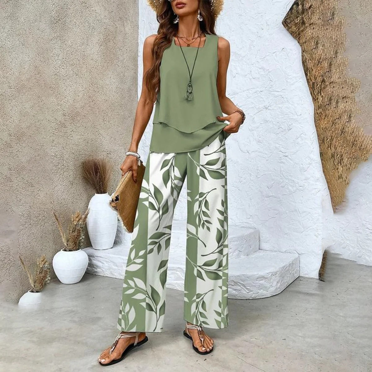 Two-Piece Set with Matching Top and Pants