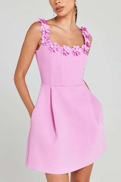 Cindy | Feminine Mini Dress with Floral Applications