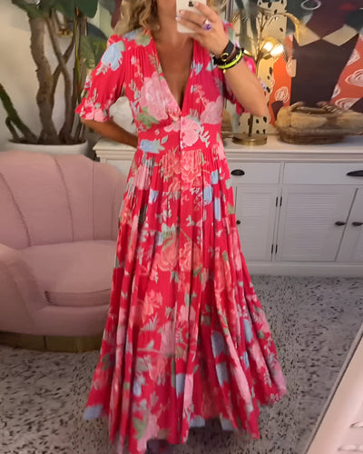 CATERINA | Long Floral Dress with Hidden Pockets and Feminine Day Cut