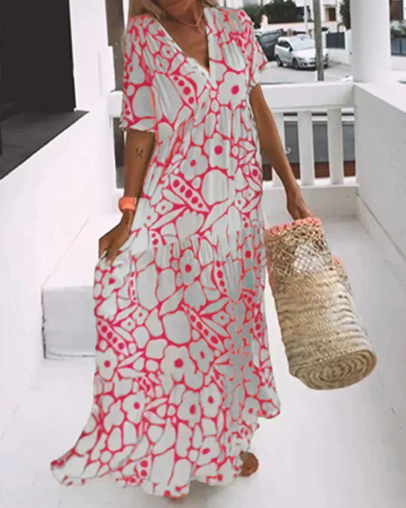 CHRISTINE | Long Summer Dress with Fluid Cut and Elegant Graphic Pattern