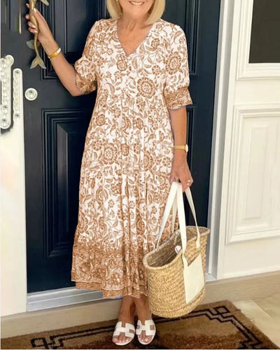 Bohemian Dress with V-Neck