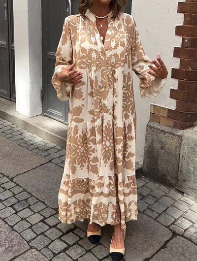 Attractive Maxi Dress with V-Neck and 3/4 Sleeves