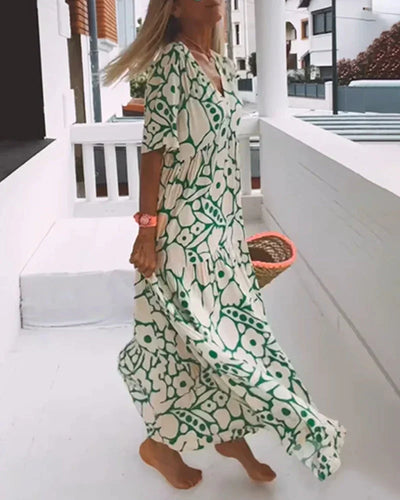 CHRISTINE | Long Summer Dress with Fluid Cut and Elegant Graphic Pattern