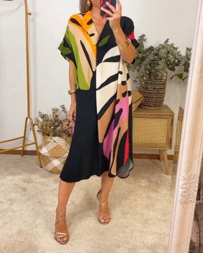 Casual Dress with Colorful Leaf Print
