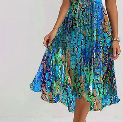 Special Blue Short Sleeve Midi Dress