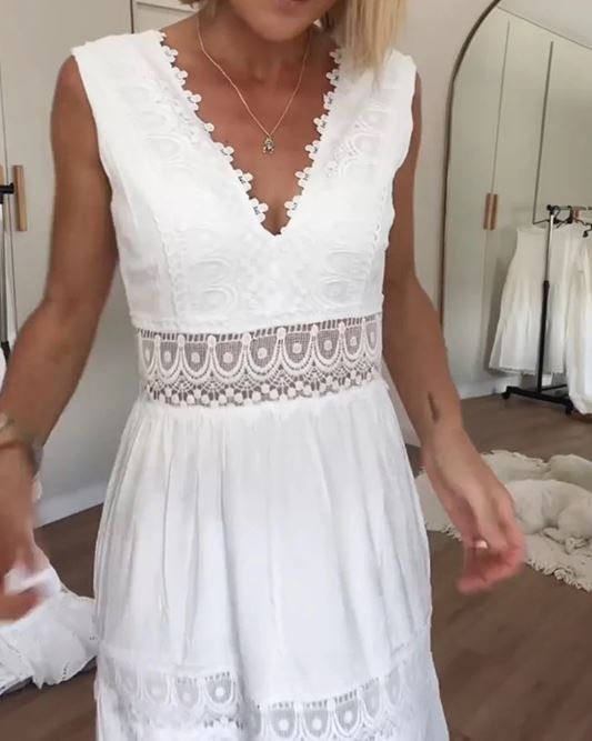 Lace Tank Dress with V-Neck