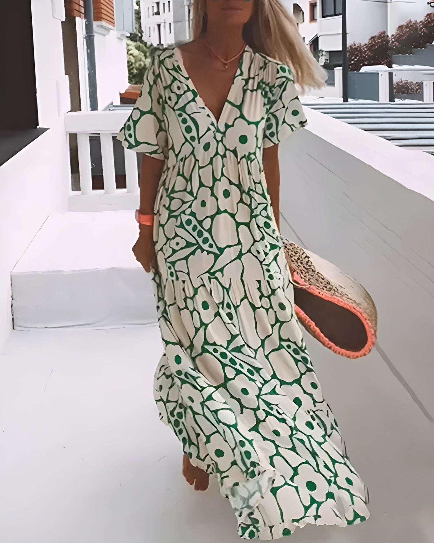 CHRISTINE | Long Summer Dress with Fluid Cut and Elegant Graphic Pattern