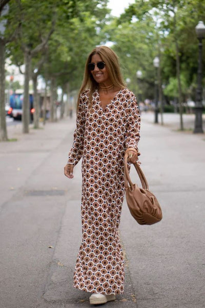Bellevo | Chic Brown Pattern Dress
