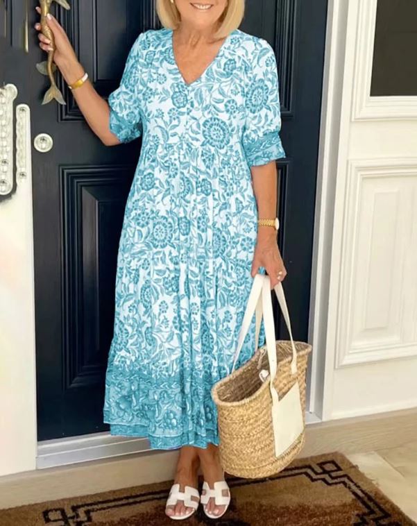 Bohemian Dress with V-Neck