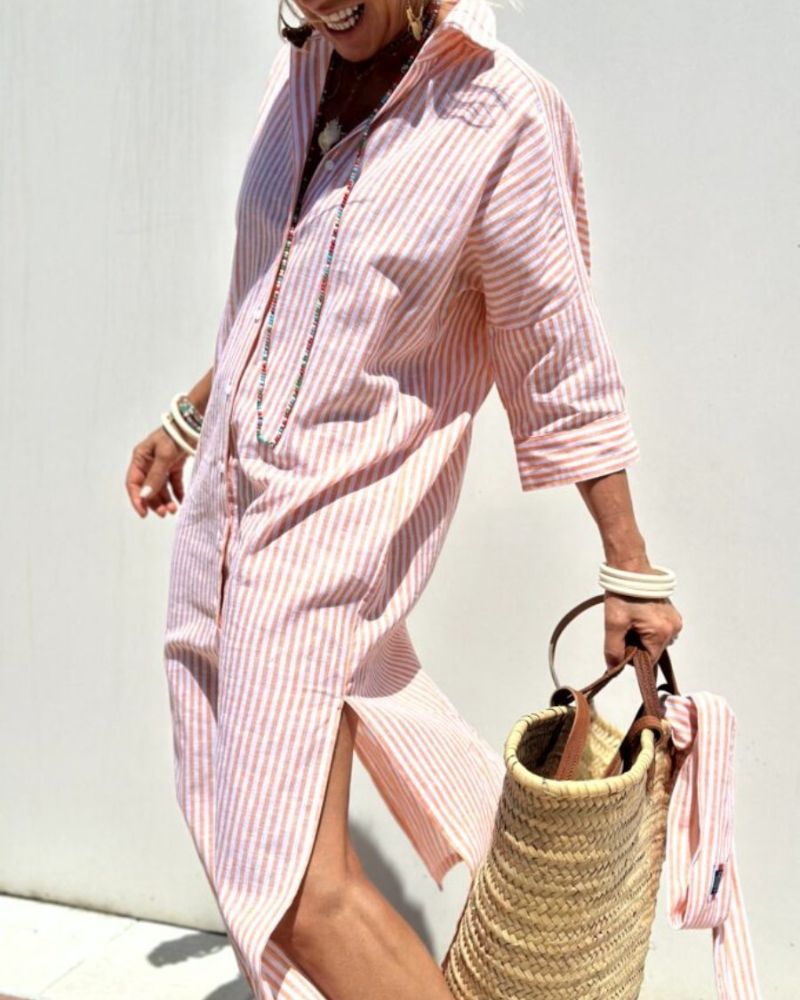 SERENA | Striped Shirt Dress with Elegant Ties