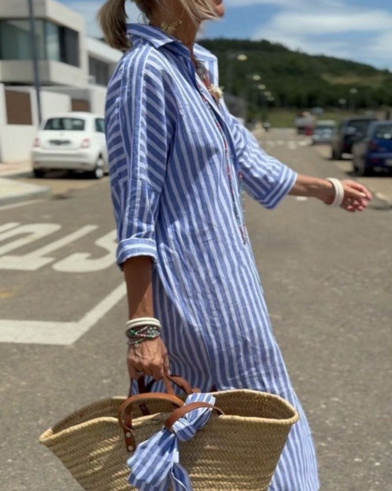 SERENA | Striped Shirt Dress with Elegant Ties