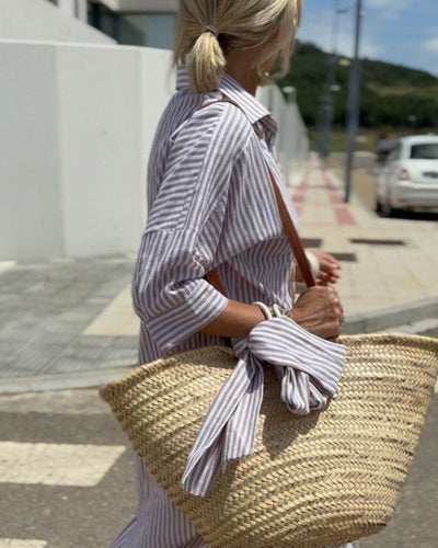 SERENA | Striped Shirt Dress with Elegant Ties