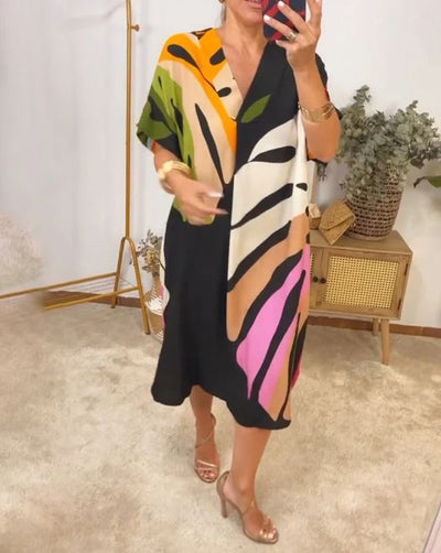 Casual Dress with Colorful Leaf Print