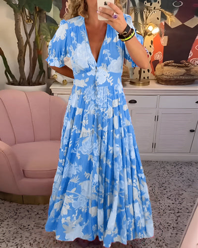 CATERINA | Long Floral Dress with Hidden Pockets and Feminine Day Cut