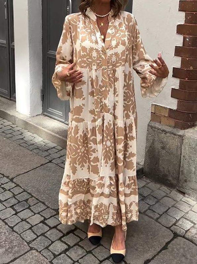 Attractive Maxi Dress with V-Neck and 3/4 Sleeves