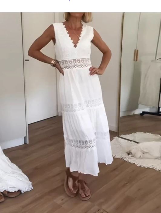 Lace Tank Dress with V-Neck