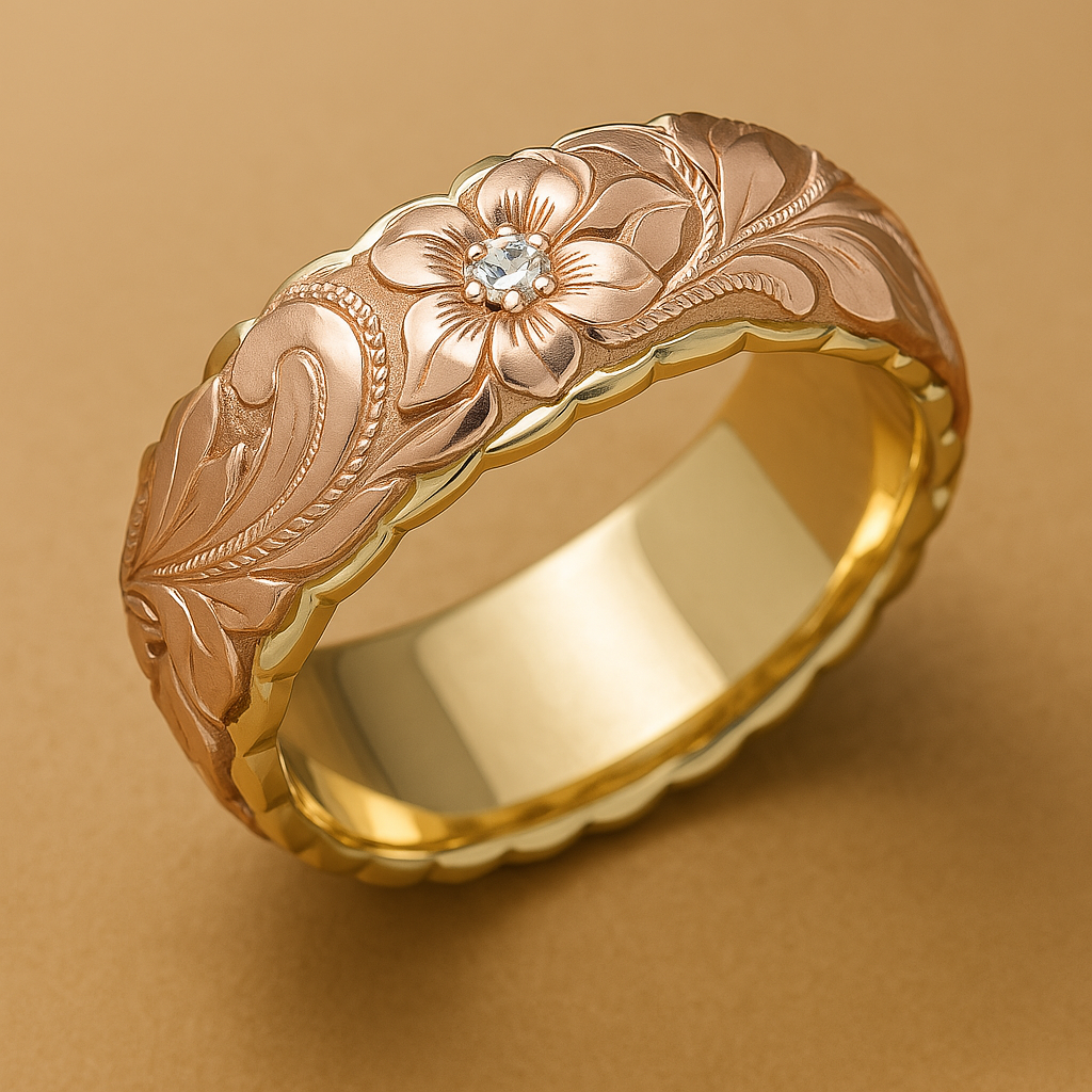 Flora - Carved Rose Zircon Double Color Ring