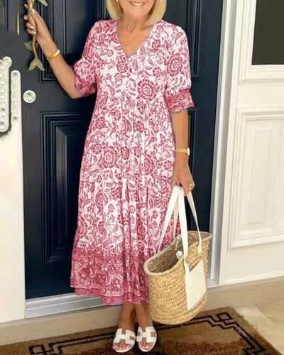 Bohemian Dress with V-Neck