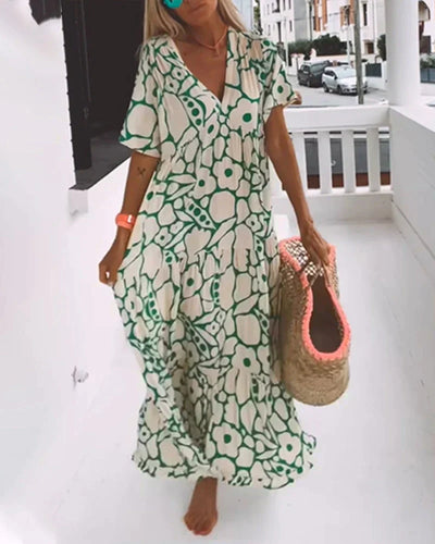 CHRISTINE | Long Summer Dress with Fluid Cut and Elegant Graphic Pattern