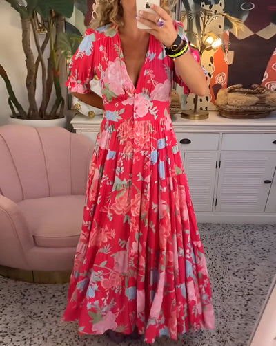 CATERINA | Long Floral Dress with Hidden Pockets and Feminine Day Cut