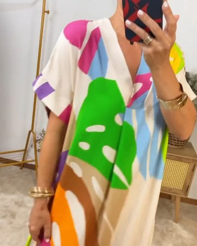 Casual Dress with Colorful Leaf Print