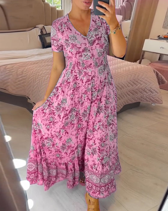 V-Neck Floral Print Dress