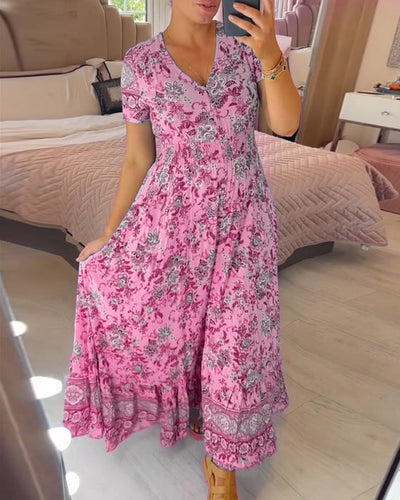 V-Neck Floral Print Dress
