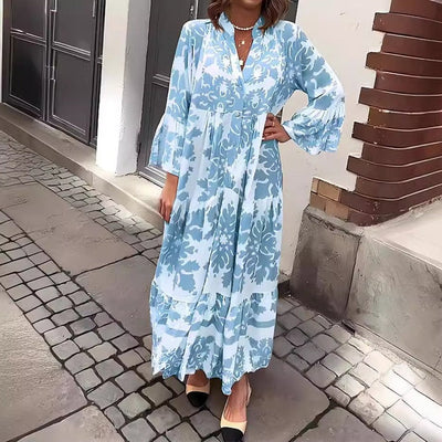 Attractive Maxi Dress with V-Neck and 3/4 Sleeves