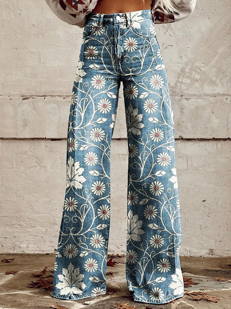 Bonnie - Vintage Flower Print Wide Leg Pants