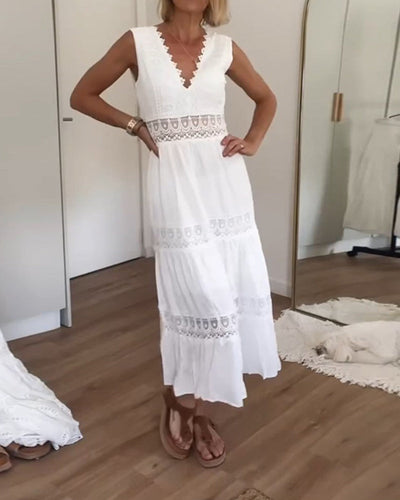 ALYSSA | Midi Sleeveless Dress with V-Neck and Delicate Lace Details