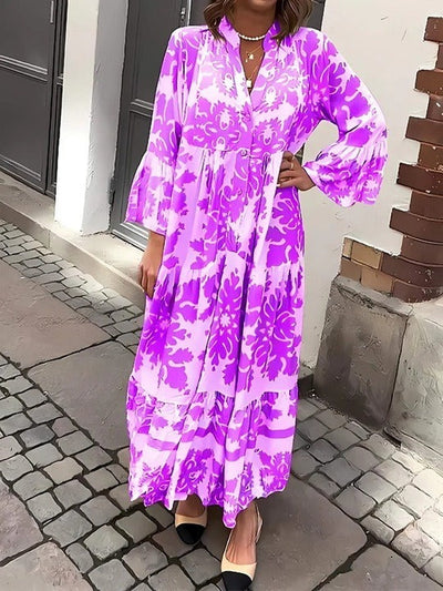 Attractive Maxi Dress with V-Neck and 3/4 Sleeves