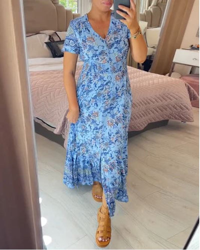 V-Neck Floral Print Dress
