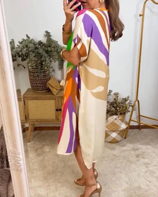 Casual Dress with Colorful Leaf Print