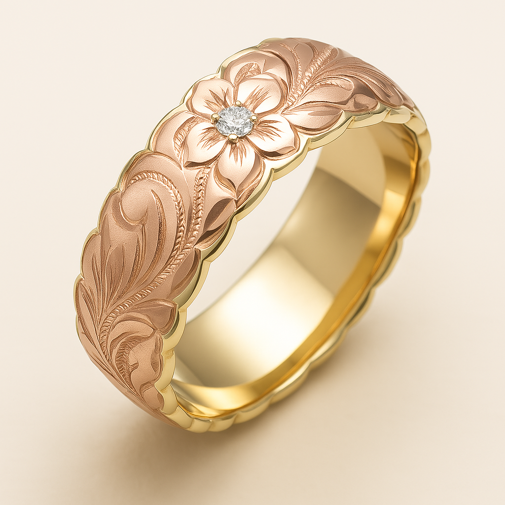 Flora - Carved Rose Zircon Double Color Ring